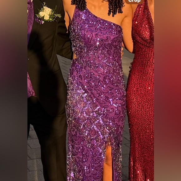 Purple Lace One-Shoulder Prom Gown (beads and sparkles) - Picture 2 of 4